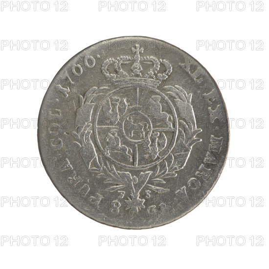 2 gold crown coins, Frederick William (fl. 1765–1767), Stanislaw August Poniatowski (King of Poland; 1732–1798), Polish crown coins. Obverse: head of Stanislaw August, inscription around the rim: STANISLAUS, UG.DGREX POL.MDL — pearl border. Reverse: under a crown, in a wreath, a round five-field coat of arms with the coats of arms of Poland (Orzel), Lithuania (Pogon) and the Poniatowski coat of arms (Ciolek); around the wreath the Order of the White Eagle; on the sides the letters F•S and 8•; rim inscription: XL, EX.MARC., .-PURA.COL:1766. — pearl border; decorative edge. Date: 1766. Place: Warsaw, Polish–Lithuanian Commonwealth. Medium: gold coin. Diameters: 28.9 mm and 29.2 mm. Weight: 8.98 g.