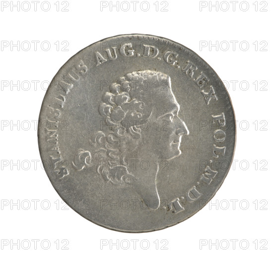 Two gold crown coins (1766) depicting Stanislaw August Poniatowski (King of Poland, 1732–1798). Obverse: head of Stanislaw August with inscription around rim 'STANISLAUS AUG.DGREX POL.MDL' and pearl border. Reverse: under a crown, within a wreath, a round five-field coat of arms showing Poland (Orzel), Lithuania (Pogon) and the Poniatowski family coat of arms (Ciolek); wreath includes the Order of the White Eagle; letters 'F.- S.' and '8- GR' at sides; rim inscription 'XL.EX.MARCA. - PURA.COL.1766.' and pearl border; decorative edge. Maker: Sylm, Frederick William (fl. 1765–1767). Polish-Lithuanian Commonwealth (1569–1795), Warsaw, Poland. Coin diameters: 29.5 mm and 29.6 mm; weight 9.25 g.