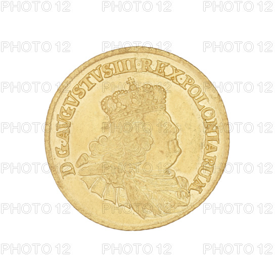 crown ducat, maker Ernest Dietrich Croll (fl. 1753–1763); August III Sas (King of Poland; Elector of Saxony; 1696–1763); Leipzig, 1756; coin (Poland, Leipzig), weight 3.45 g. Obverse: Bust of the king in armour with a crown, right profile. Legend: DGAUGUSTUS.III.REX.POLONIARUM. Reverse: Under a crown a five-field shield between palm branches with the Polish, Lithuanian and Saxon coats of arms; at the bottom the letters EDC. Inscription: SAC.ROM.IMP.ARCHIM. ET ELECT.1756.