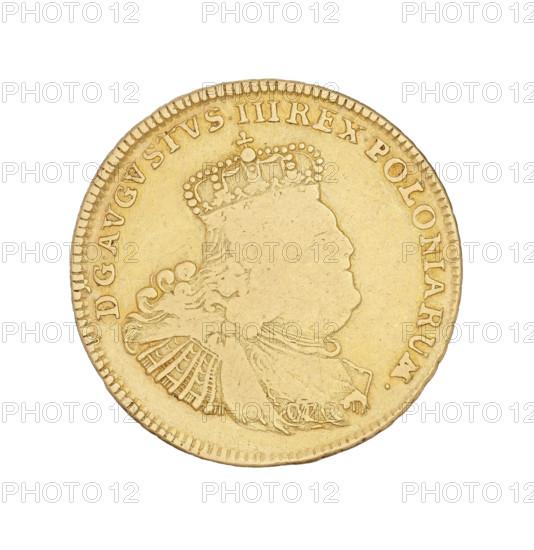 Crown Augustus, Croll, Ernest Dietrich (fl. 1753-1763), Augustus III Sas (King of Poland; 1733-1763; Elector of Saxony; 1696-1763), Leipzig (Germany), thaler, Polish coin, crowns. Obverse: Crowned bust of the king in right profile. Legend: D:G: AUGUSTUS III.REX POLONIARUM. Reverse: Under the crown, a five-field shield with the Polish, Lithuanian, and Saxon coats of arms. Below the initials EC and the value 5.TH. Inscription: SAC.ROM.IMP.ARCHIM.ET ELECT. 1756. Date: 1756. Weight: 6.55 g.