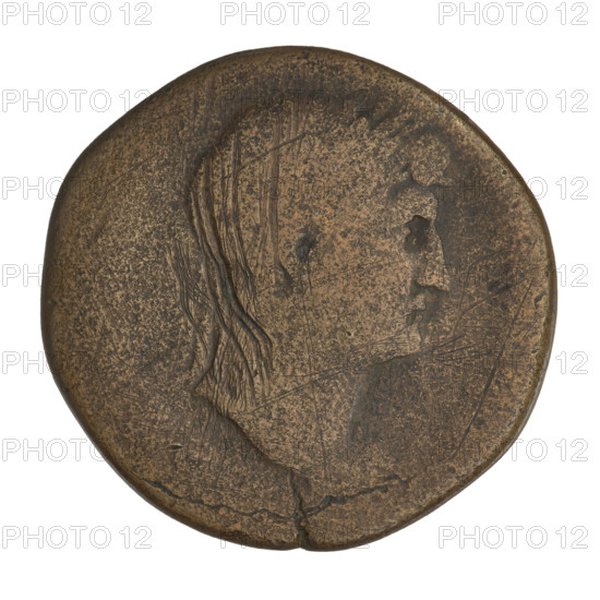 sestertius, Hadrian (76–138; Roman emperor 117–138); obverse: bust of Hadrian with laurel wreath facing right; rim inscription illegible; reverse: Aequitas (personification) standing left, wearing a long robe, holding scales in her right hand and a long scepter in her left; rim inscription illegible; on both sides of the figure the letters 'SC'; date: 119–138; place: Rome, Roman Empire (27 BC–476); coin; weight 21.90 g
