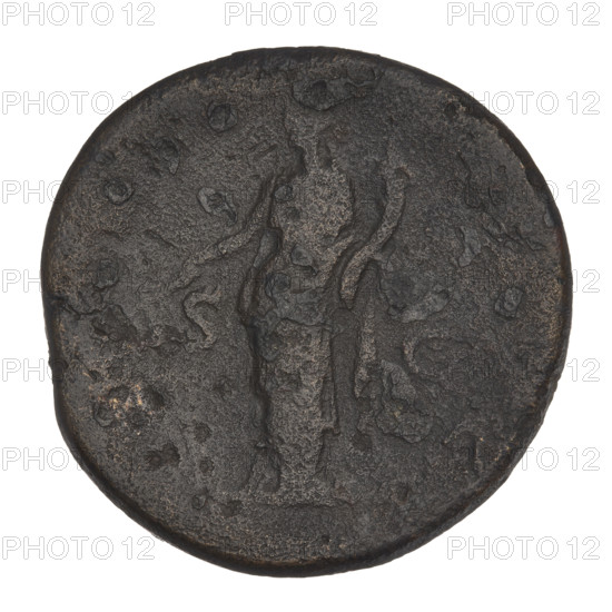 sestertius, Hadrian (76–138; Roman emperor 117–138); obverse: bust of Hadrian with laurel wreath facing right; rim inscription: HADRIANVS AVG COS III PP; reverse: Fortuna standing left, wearing a long robe, holding a ship's rudder in her right hand and a cornucopia in her left; rim inscription: obliterated; letters SC on both sides of the figure; 119–138; Rome, Roman Empire (27 BC–476); coin; weight 26.45 g