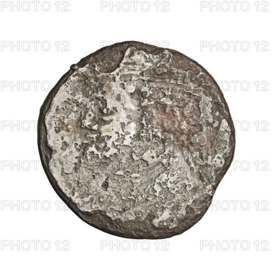 Bronze coin (silver-plated) of Vardanes I (41–45 CE). Obverse: bust of Vardanes I facing left, wearing a diadem. Reverse: Vardanes I seated right, accepting a palm from the hands of a goddess (Tyche) standing before him with a cornucopia in his left hand. Parthian Kingdom, Iran. Diameter 24.5–25.0 mm; weight 12.60 g.