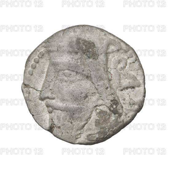 Tetradrachm of Vologases V (191–208). Obverse: head of Vologases V to left, wearing a tiara. Reverse: Vologases V seated on a throne, the king turned to left, opposite him the goddess Tyche holding a wreath. Parthian, Seleucia on the Tigris; coin; weight 13.70 g.