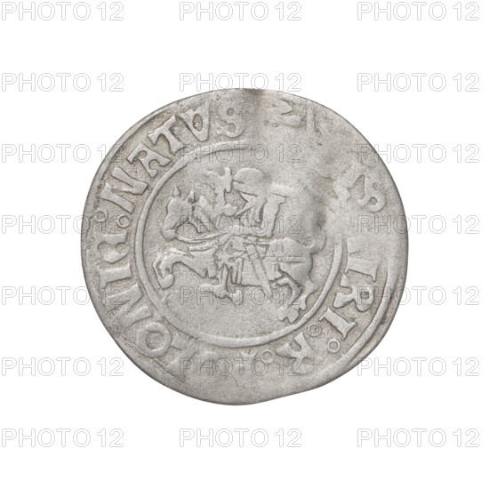 Glogów grosz, Sigismund I the Old (King of Poland; 1506–1548). Obverse: Pogon (coat of arms); inscription in the rim divided by a cross: + KAZIMIRI : POLONIE : NATVS +. Reverse: Polish eagle; inscription in the rim divided by a cross: + SIGISMVNDVS : DVX : GLOGOVIE +. 1506–1548. Glogów, Poland. Coin; weight 1.69 g.