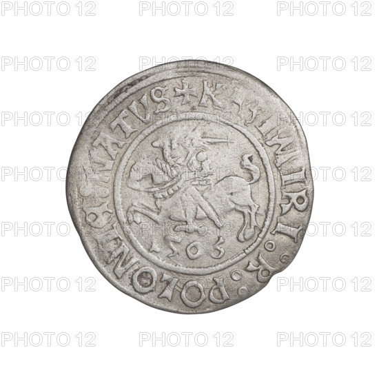 Glogów grosz, Sigismund I the Old (King of Poland; 1506–1548). Obverse: Pogon (coat of arms). Inscription in the rim divided by a cross: + KAZIMIRI : POLONIE : NATVS +. Reverse: Polish Eagle, inscription in the rim divided by a cross: + SIGISMVNDVS : DVX : GLOGOVIE +. 1506–1548. Glogów, Poland. Coin. Weight: 2.00 g.