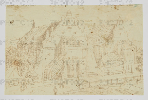 Granaries in Kazimierz; Jablczynski, Feliks (1865–1928), graphic artist; Polish graphic art; subject: granaries, Kazimierz nad Wisla (Lublin Voivodeship); date: 1919–1928; medium: graphic plate; dimensions: height 6.4 cm, width 9.8 cm.