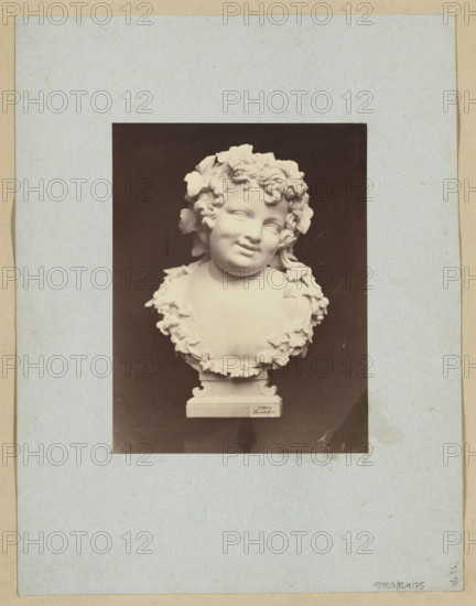 Photograph of Wiktor Brodzki's sculpture 'Laughing Putto' by Wiktor Brodzki, ca. 1868, Rome; subject: putto/children's heads; medium: photograph (photographic print); dimensions: height 20.5 cm, width 15.8 cm.