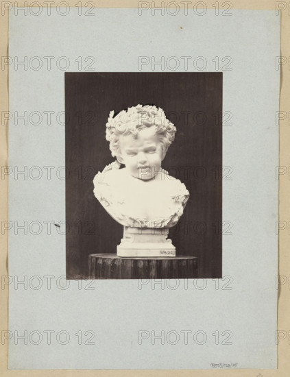 Photograph of the sculpture 'Weeping Putto' by Wiktor Brodzki; sculptor Wiktor Polearch Brodzki (ca. 1817–1904). Subject: putto/child's head. Medium: photographic print of a sculpture. Date: ca. 1868, Rome. Dimensions: height 23 cm, width 17.3 cm. Photographer/publisher: Lorenzo Suscipj (Rome photographic studio, 183?-1901).