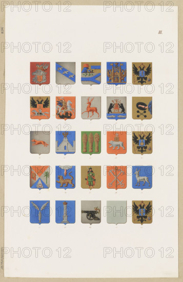 Coats of arms (sketches) table III; graphic artist; Boczkowska, Maria Celestyna (1840–1931); coats of arms, designs, graphics, graphic print; album; height 26 cm, width 19.3 cm