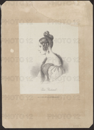 Self-portrait of Eliza Radziwillówna (Eliza Radziwill, 1803–1834), graphic print, 1832; subject: self-portrait/female portrait; dimensions: height 18.4 cm, width 15.4 cm.