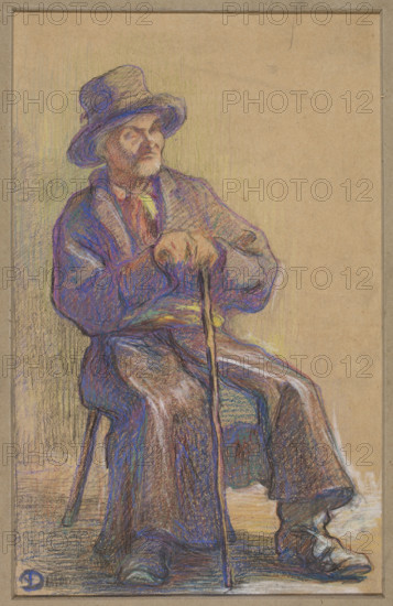 Seated Peasant, Antonina Dunin-Sulgostowska (1870–1940), ca. 1909–1910. Pastel drawing, 45.8 × 35.8 cm. Young Poland style; depiction of a Kurpie peasant man in folk costume — studies/sketch.