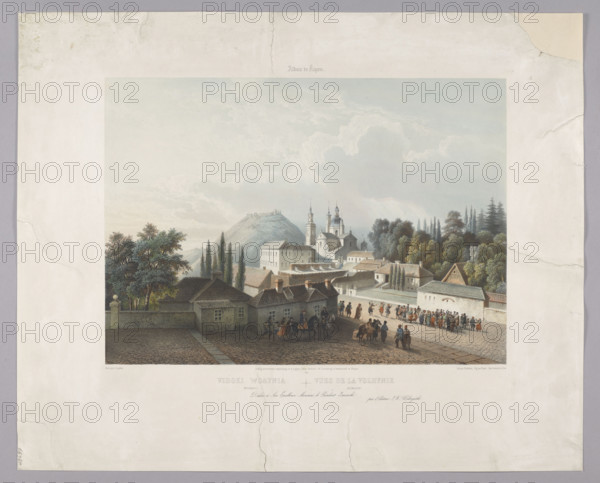 Views of Volhynia. Krzemieniec. Creators: Louis-Pierre-Alphonse Bichebois (1801–1850), graphic artist; Adolphe Jean Baptiste Bayot (1810–1866), graphic artist; Józef Narcyz Seydlitz (1789–1845), painter. Lithography by Rose Joseph Lemercier (Paris; lithographic workshop; active 1828–post 1899). Publisher: Jan Kazimierz Wilczynski (1806–1885). French graphics; view of Kremenets (Krzemieniec), Ukraine; 1850. Graphic print; height 39.7 cm, width 47.2 cm.