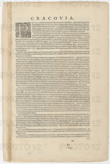 View of Krakow; illustration by Georg Braun (publisher, 1542–1622) with draughtsmanship attributed to Egidius van der Rye (fl. 1597–1605), Joris Hoefnagel (1542–1601), and Abraham Hogenberg (fl. 1608–1659). German print, 1617, Cologne. Album sheet print, height 31.7 cm, width 50 cm. Depicts historical costumes, cityscapes, and views. Hondius based a portrait of King John Casimir on one of two portraits painted by Daniel Schultz; the print is accompanied by Latin text on a separate sheet.