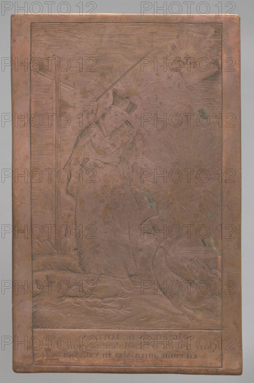 Image of St. Ignatius of Loyola; graphic artist Caim (fl. ca. 1740–1780); publisher Lohojsk; subject: Ignatius of Loyola (St., 1491–1556) with dragons (fantasy); date ca. 1740–1780; place Nieswiez; medium: graphic, graphic matrix/plate; dimensions: height 11.2 cm, width 7 cm.