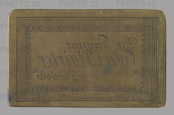 Frame with the inscription: The Genuine Court Plaister; Lopacinski, Jan Nikodem (1747–1810), graphic artist, Lohojsk; Tyszkiewicz, Konstanty (1806–1868); graphic frames, ca. 1800; graphic, graphic matrix, graphic plate; height 4 cm, width 6.5 cm