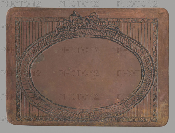 Oval frame on a rectangular background; Jan Nikodem Lopacinski (1747–1810), graphic artist; Konstanty Tyszkiewicz (1806–1868) - associated; Lohojsk; applied graphics, graphic frames; ca. 1800; graphics; graphic matrix/plate; height 4.6 cm, width 6.3 cm