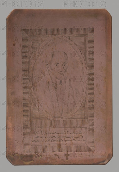 Saint Vincent de Paul. The saint visible in a bust, wearing a surplice and a stole; face stippled. The image is enclosed in an oval frame decorated with laurel branches and placed on a rectangular plate with a separate field for an inscription at the bottom: 'S. Vincentius a Paulo Congregationis Missionis et Puellarum Charitatis Founder.' Part of a series of graphic compositions depicting images that were objects of worship, mostly made by anonymous engravers often in monastery engraving workshops. Graphic plate (graphic matrix), height 12.5 cm, width 8.4 cm; Vilnius, 1790–1820.