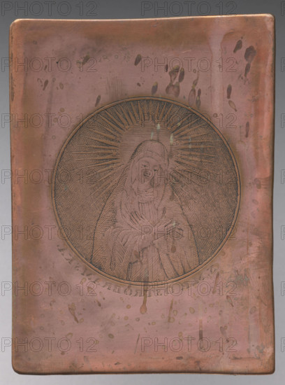 Our Lady of the Gate of Dawn, Pczycki, Stanislaw (ca. 1769–1844), graphic artist; Mary (mother of Jesus Christ); Tyszkiewicz, Konstanty (1806–1868). I Monuments of domestic engraving, Our Lady of the Gate of Dawn (painting), after 1805, Vilnius; graphic matrix/graphic plate; height 11.4 cm, width 8.4 cm