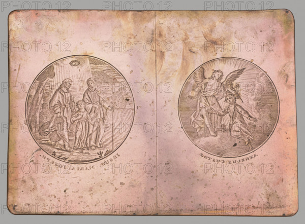 Two tondos: Guardian Angel and the Holy Family, by Stanislaw Pczycki (ca. 1769–1844), graphic artist. Guardian Angel; Holy Family, after 1805. Graphic plate, height 14.5 cm, width 20.5 cm.
