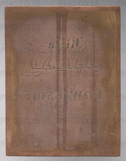 Frontispiece to Ignacy Bogdaszewski's book Several Ballads and Novels; graphic artist, Lohojsk; Ignacy Bogdaszewski (1809–c.1870); Konstanty Tyszkiewicz (1806–1868). 1826, Vilnius; graphic graphic matrix/plate; height 13.3 cm, width 10.2 cm.