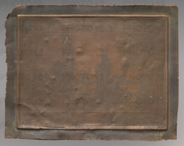Wilanów, Pusch, Bronislaw (fl. ca. 1841–ca. 1878), graphic artist; Witke-Jezewski, Dominik (1862–1944); panoply; Wilanów Palace (Warsaw); oak twigs; 1850–1900; plaque; height 11.8 cm, width 15 cm