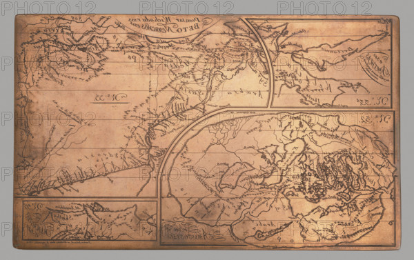 Graphic matrix with maps marked with numbers 32, 33, 33b and 33c made for the 'Atlas to J. Lelewel of Antiquity Research in Respect of Geography'; Joachim Lelewel (1786–1861), graphic artist; Helena Gieysztor (1859–1934), illustrations; maps, world maps, 1818, Vilnius; graphic plate; height 19.7 cm, width 32.5 cm