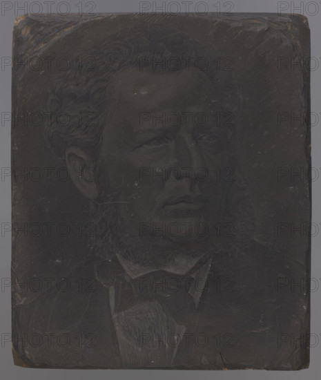 Portrait of Józef Orlowski; Chelmicki, Ignacy (fl. 1867–post 1890), graphic artist; woodcut; 1873?; publisher; male portraits; Orlowski, Józef (1819–1880) — iconography; architects; illustrations; 1880–1881; Warsaw; graphic matrix, woodcut block; height 14.1 cm, width 12.1 cm, thickness 2.4 cm