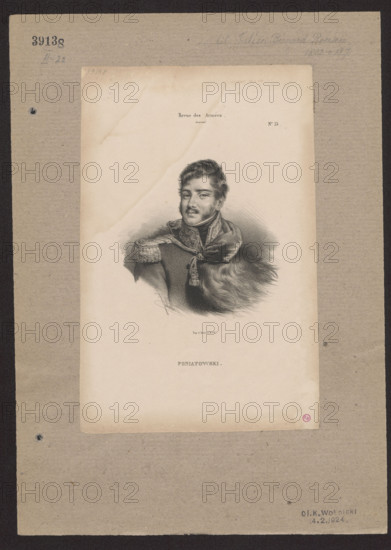 Portrait of Prince Józef Poniatowski, Julien, Bernard-Romain (1802–1871), graphic artist; ca. 1830, Paris; French graphic art; graphic print; subject: bust/portrait of Poniatowski, Józef Antoni (1763–1813); Napoleonic era (1799–1815); male portrait; dimensions: height 10.7 cm, width 0.7 cm; dated 4 February 1924 (date of acquisition).