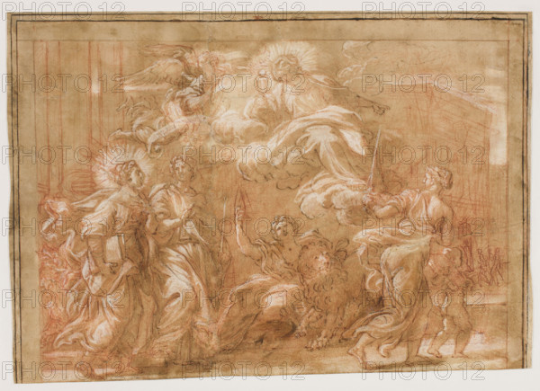 Caricaturally depicted half-naked woman, Guercino (1591–1666), draughtsman; Bonola Codex; caricature; female nude; Bonola, Giorgio (1657–1700); oil lamps; filigrees; 1620–1640; Cento; drawing; height 32 cm, width 19.3 cm