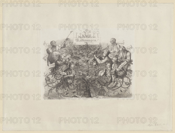 Kupferplatte und Scheidewasser, pl. 5; Neureuther, Eugen Napoleon (1806–1882), graphic artist; Schulgen-Bettendorff, C. (fl. ca. 1823–1843); Kupferdruckerei der Königliche Kunst-Akademie (Düsseldorf; printing house; 1819–1918); Buddeus, Julius (1812–1860), publisher; subjects: kobolds; artists' studio/graphic studio; theme: atelier, artists' studios; technique: copperplate print/graphic print; date: 1840; place: Düsseldorf; dimensions: height 26.0 cm, width 20.0 cm.