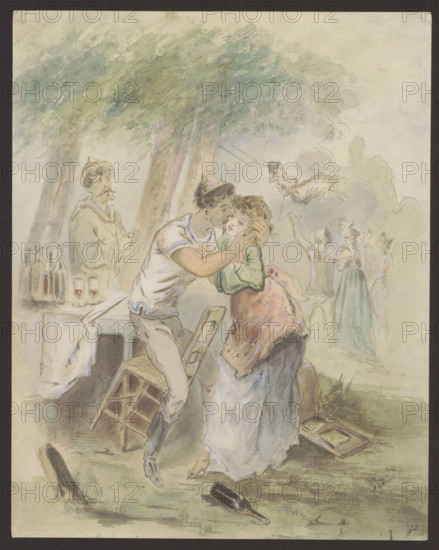 Skater at an Ice-Floor, Grévin, Alfred (1827–1892), draughtsman; women; French drawings; ponds (water reservoirs); ice rinks; landscapes; genre scenes; 2nd half of the 19th century; France; drawing; height 24.2 cm; width 18.2 cm