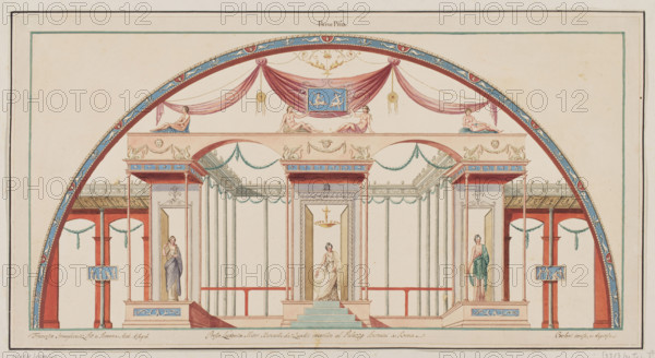 Vestigia delle Terme di Tito. Ground floor plan, Carlone, Marco (1742-1796), graphic artist; Brenna, Vincenzo (1741-1820), draughtsman; Mirri, Ludovico (1738-1786), publisher. Ancient architecture, Rome (Italy); Golden House of Nero (Rome); The Baths of Titus (Rome); Vestigia delle Terme di Tito, 1776 — illustration; Italian graphics; antiquity; archaeology. Board marked with no. 2, in the graphic lab, card 4, 1776, Rome. Graphic, colored graphic print; height 53 cm; width 58.2 cm.