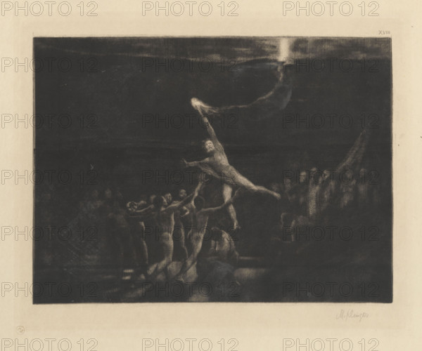 Theft of Light, pl. 12, Brahms's Fantasy, Op. XII, Klinger, Max (1857–1920), graphic artist; Prometheus (mythology) receiving the divine fire; music; Brahms, Johannes (1833–1897); fire; repossession; 1893, Leipzig; graphic art; height 29.0 cm, width 36.5 cm