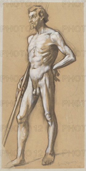 Male nude; Hans Thoma (1839–1924); nudes, figure studies, male nudes, studies (sketches); German drawing, ca. 1882; drawing; height 58 cm, width 28.7 cm.