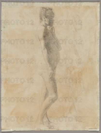 Girl leaning on the armrest of a chair; verso: Annah nude, Paul Gauguin's models, Wyspianski, Stanislaw (1869-1907), painter, portraits of children, Annah la Javanaise (18..-19..), female nudes, polychrome designs, Young Poland (style), Poland, Polish painting, nudes, girls, symbolism (style), filigrees, 1899, 1893 (verso), pastel, drawing, height 63.5 cm, width 48 cm