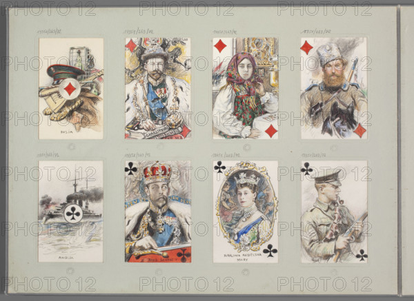 Jack of Clubs — English Soldier; Tanski, Czeslaw (1862–1942), illustrator; Witke-Jezewski, Dominik (1862–1944); drawing; 1916–1917; Warsaw; World War I (1914–1918); soldiers; playing card (clubs); British Army; pipes; rifles; Poland; albums; repossession.