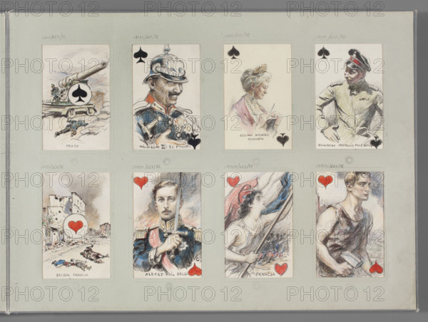 Ace of Hearts — Ruined City and Wounded; Tanski, Czeslaw (1862–1942), illustrator; playing card design; hearts (card suit); World War I (1914–1918); 1916–1917; Warsaw; drawing; themes: killed, wounded, ruins; restitution noted.