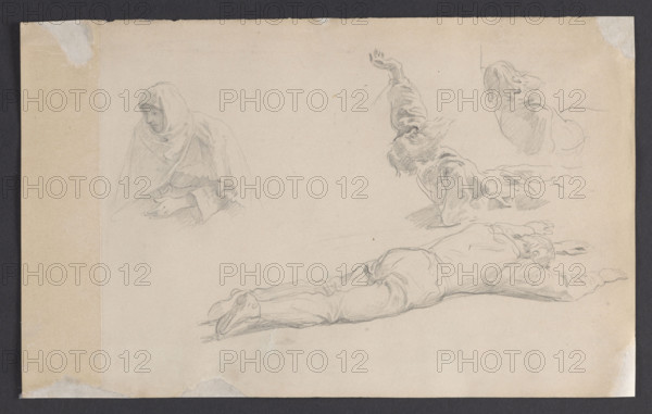 Studies of male figures, sketch for the painting 'The Princess's Dowry' (1894), Wojciech Gerson (1831–1901); studies for paintings, women, figure studies, sketches of male figures; drawing, ca. 1894; height 20.9 cm, width 33.9 cm.