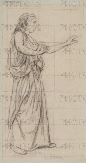 Woman with Outstretched Hands; Hans Thoma (1839–1924); draughtsman; dance; dancers; sketches for paintings; German drawings; Alfred Pringsheim (mathematician; 1850–1941); Pringsheim Villa (Munich); ca. 1890; Germany; drawing; height 38.7 cm; width 20.2 cm WQXBCFS