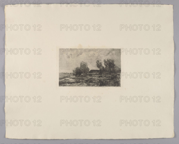 Landscape, pl. 8, 1896. Etching/graphic by Otto Gampert (1842–1924). Rural landscape, filigrees (Van Gelder Zonen), dry seals. Munich. Height 12.7 cm, width 20.5 cm.