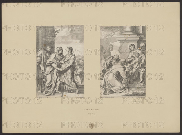 Adoration of the Magi; Sandrart, Jakob von (1630-1708), publisher; Maratti, Carlo (1625-1713), engraver; religious scenes; Adoration of the Magi; camels; Joseph (Saint); revindication; 17th century; print; height 21.4 cm; width 13.5 cm