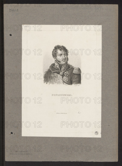 Portrait of Prince Józef Poniatowski; publisher: Ambroise Tardieu (1788–1841); graphic artist: Charles Aimé Forestier (1789–post 1827); subject: Józef Antoni Poniatowski (1763–1813) — Napoleonic era (1799–1815), iconography; portrait by Dominik Witke-Jezewski (1862–1944); motifs: orders, busts; origin: France, 1818; medium: French graphic print; dimensions: 22.5 × 15.3 cm and 25 × 17.8 cm.