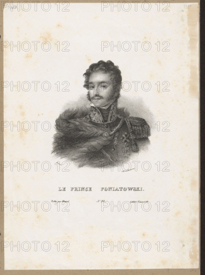 Portrait of Prince Józef Poniatowski; publisher: Blaisot, Antoine Barru (1794–1876); draughtsmen: Maurin, Antoine (1793–1860) and Ducarme, Pierre François (fl. ca. 1823–1833); testamentary bequest; subject: Poniatowski, Józef Antoni (1763–1813), Napoleonic era (1799–1815); iconography related to Józef Antoni Poniatowski; portrait with bust; French graphic print, ca. 1825, Paris; medium: graphic print; dimensions: height 29.7 cm, width 21.7 cm; Polish male portrait; orders (insignia) depicted; descriptive metadata.