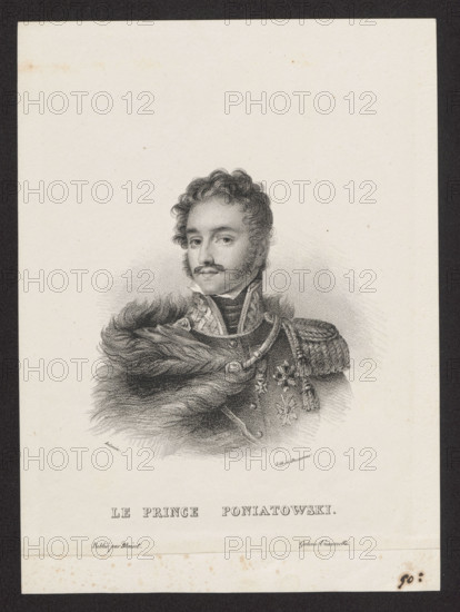 Portrait of Prince Józef Poniatowski; artists: Ducarme, Pierre François (fl. ca. 1823–1833) and Maurin, Antoine (1793–1860); publisher: Blaisot, Antoine Barru (1794–1876); subject: Poniatowski, Józef Antoni (1763–1813) — Napoleonic era (1799–1815); iconography: portraits, orders, busts; medium: French graphic print; date: ca. 1825; place: Paris; dimensions: height 22.5 cm, width 17.7 cm; male portrait.