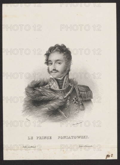Portrait of Prince Józef Poniatowski; Ducarme, Pierre François (fl. ca. 1823–1833), graphic artist; Maurin, Antoine (1793–1860), graphic artist; Blaisot, Antoine Barru (1794–1876), publisher; Poniatowski, Józef Antoni (1763–1813) — Napoleonic era (1799–1815); iconography: portraits, orders, busts; French graphics; male portrait; ca. 1825, Paris; graphic print; height 22.5 cm, width 17.7 cm