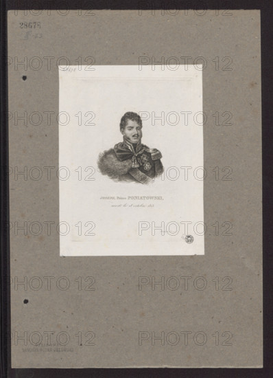 Portrait of Prince Józef Poniatowski; graphic print; subject: Poniatowski, Józef Antoni (1763–1813); Napoleonic era (1799–1815); artist: Witke-Jezewski, Dominik (1862–1944); iconography, portraits; themes: orders, busts; Poland; French graphic art; date: 1820–1840; medium: graphic art/graphic print; dimensions: 16.2 × 11.8 cm and 18.6 × 14.1 cm.