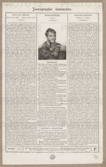 Portrait of Prince Józef Poniatowski with a biography; publisher: Renouard, Paul (Paris; fl. ca. 1830); graphic artist: Allais, Jean-Alexandre (1792–1850); subject: Poniatowski, Józef Antoni (1763–1813); artist: Witke-Jezewski, Dominik (1862–1944); period: Napoleonic era (1799–1815); themes: iconography, portraits, busts, orders, male portraits; medium: French graphic print; date: 1828, Paris; dimensions: height 24.7 cm, width 15.2 cm.
