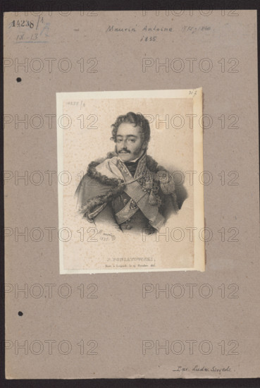 Portrait of Prince Józef Poniatowski; Antoine Maurin (1793–1860), graphic artist; subject: Józef Antoni Poniatowski (1763–1813); Napoleonic era (1799–1815); French graphic print; male portrait; portraits, orders, busts; Ludwik Wladyslaw Szwede (1876–1913); 1835, Paris; dimensions: 14.6 × 11.0 cm and 16 × 12.2 cm.