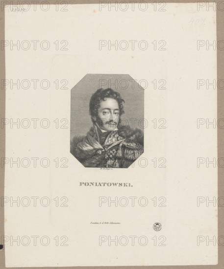 Portrait of Prince Józef Poniatowski; publisher: Gebrüder Schumann (Zwickau; publishing house; 1807–1840); graphic artist: Martin Esslinger (1793–1841); subject: Poniatowski, Józef Antoni (1763–1813), Napoleonic era (1799–1815); portrait, bust, orders; style: German graphic; date: 1820–1840; place: Zwickau; medium: graphic print; dimensions: 16.7 × 10.7 cm (image?), 25 × 20.1 cm.